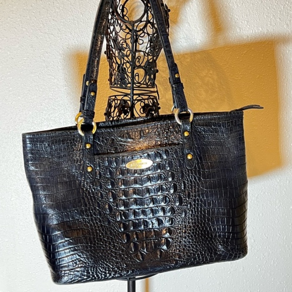 Brahmin black crocodile embrossed tote